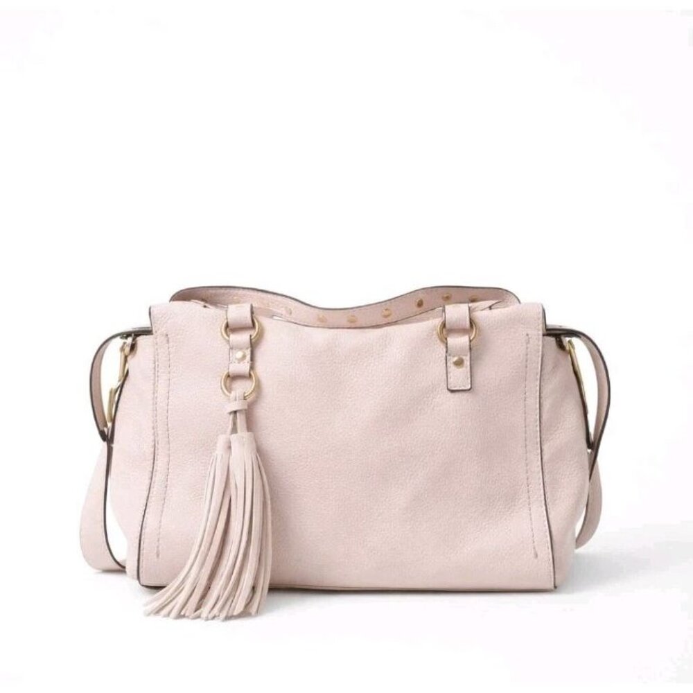 Cole Haan Blush Pink Pebbled Leather Tassel Satchel Crossbody Bag Gold Hardware - Picture 2 of 16